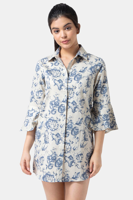 Buy Adorenite Cotton Sleep Shirt Off White at Rs.1499 online